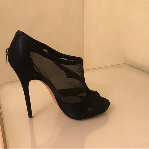 Jimmy Choo Black Mesh&Suede Marble PeepToe Booties - Picture 3 of 4